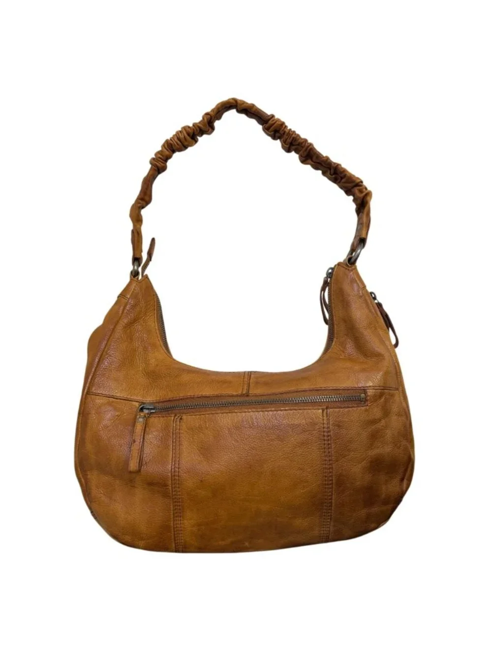 Spikes & Sparrow Leather Hobo Bag With Ruched Handle In Tan Brown